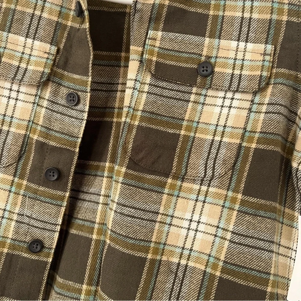 NWT Old Navy Boy Size XS (5) Soft-Brushed Flannel Pocket Shirt Green/Brwn Plaid